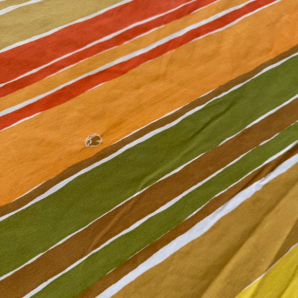 Vintage Cannon Cutter Queen Flat Sheet Striped Orange Yellow Avocado Green MCM - Picture 6 of 11